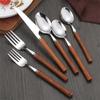 Wooden Handle Cutlery Set 304 Stainless Steel Knife Fork Spoon Teaspoon Dinnerware Set Japanese Tableware Kitchen Utensils