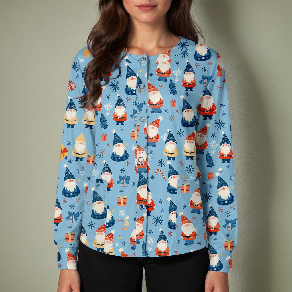 Женский повседневный однобортный однобортный защитная одежда с рождественским принтом и длинными рукавами, кардиган, топ