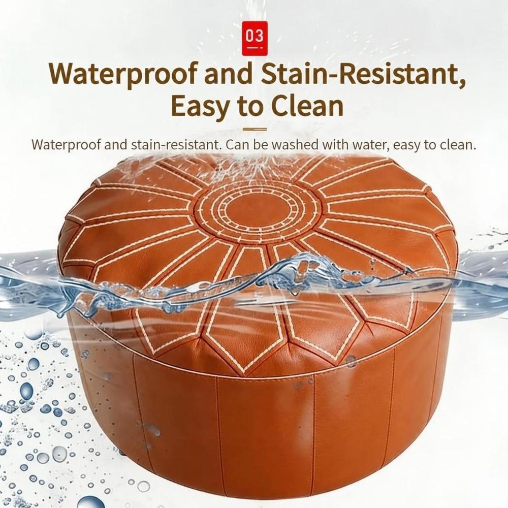 PU Leather Fillable Ottoman Pouf Round Shape Round Pouf Cover New Storage Ottoman Living Room