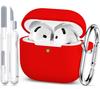 MHYALUDO Чехол для AirPods 4-го поколения Военного класса Мягкий силиконовый амортизирующий чехол для AirPods с брелоком и чистящей красной крышкой, Комплект,