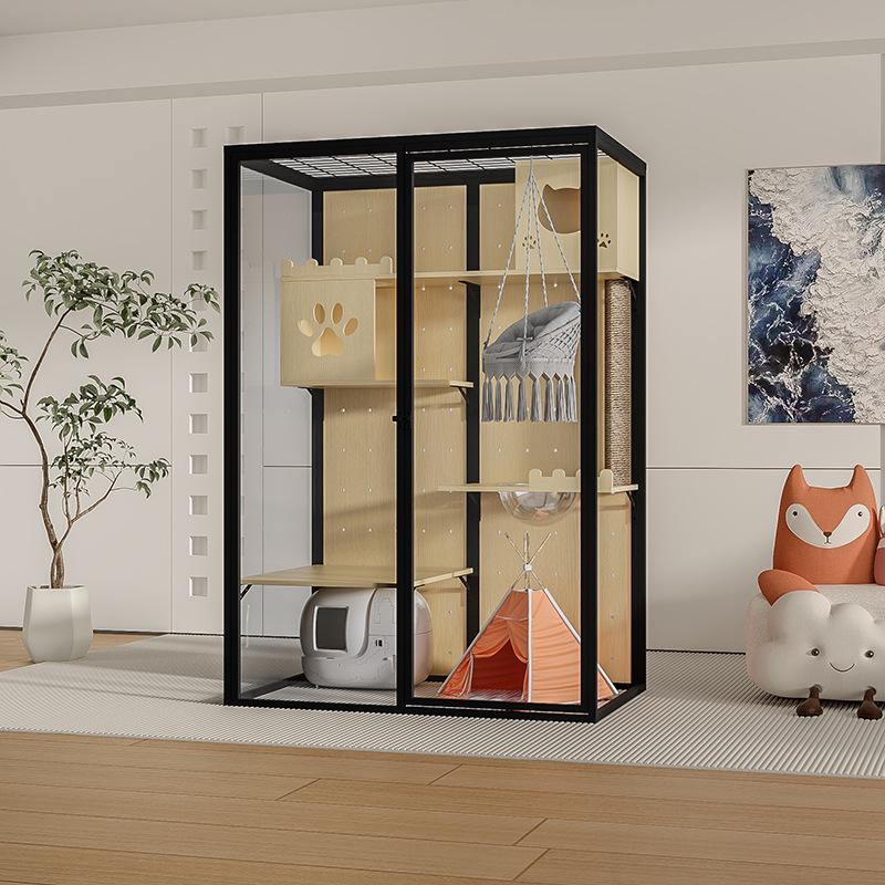 Luxury Glass Panoramic Cat Villa - Indoor Cat House and Cage with Cabinet