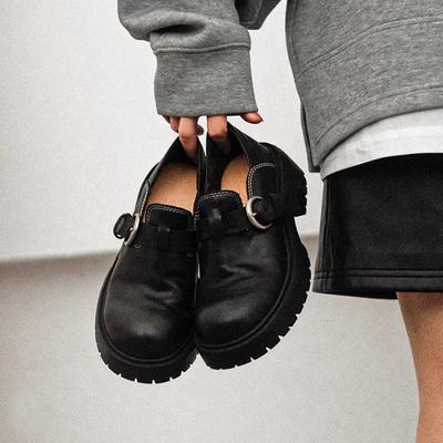 Версия из коровьей кожи~ Ретро кожаные одинарные туфли в британском стиле, лоферы на маффиновой подошве с ремешком и пряжкой, женские туфли на толстой подошве и толстом каблуке, маленькие кожаные туфли