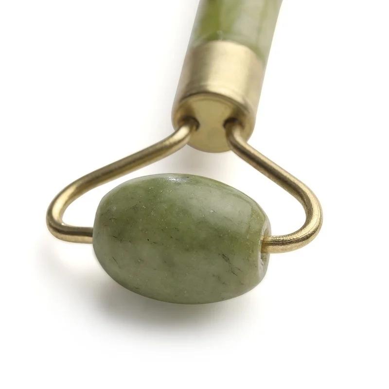 Массажный ролик из зеленого нефрита, массажер для лица, расслабление лица, зеленый гладкий нефрит, ручной декор