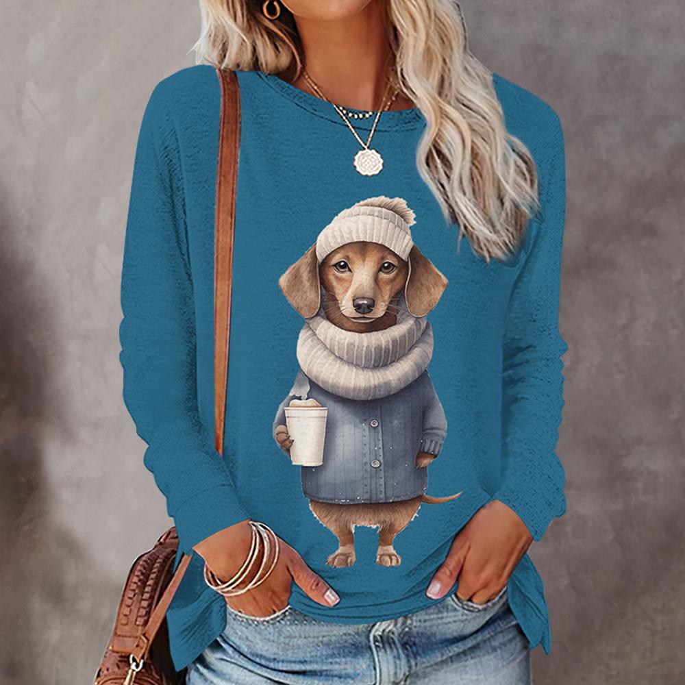 Осенние/зимние футболки с длинным рукавом для женщин с забавным принтом животных, женские кавайные свитера с круглым вырезом, женская одежда, модные топы, новые