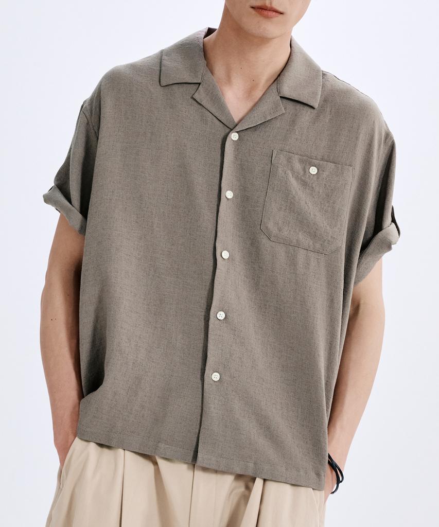 TAKEASY Linen-Like Roll-Up Half Shirt (Mocha)