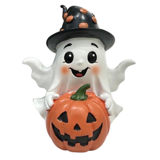 Halloween Ornament Ghost Holds Pumpkin Shape Realistic Pattern Sculpture Haunted House Fireplace Decor