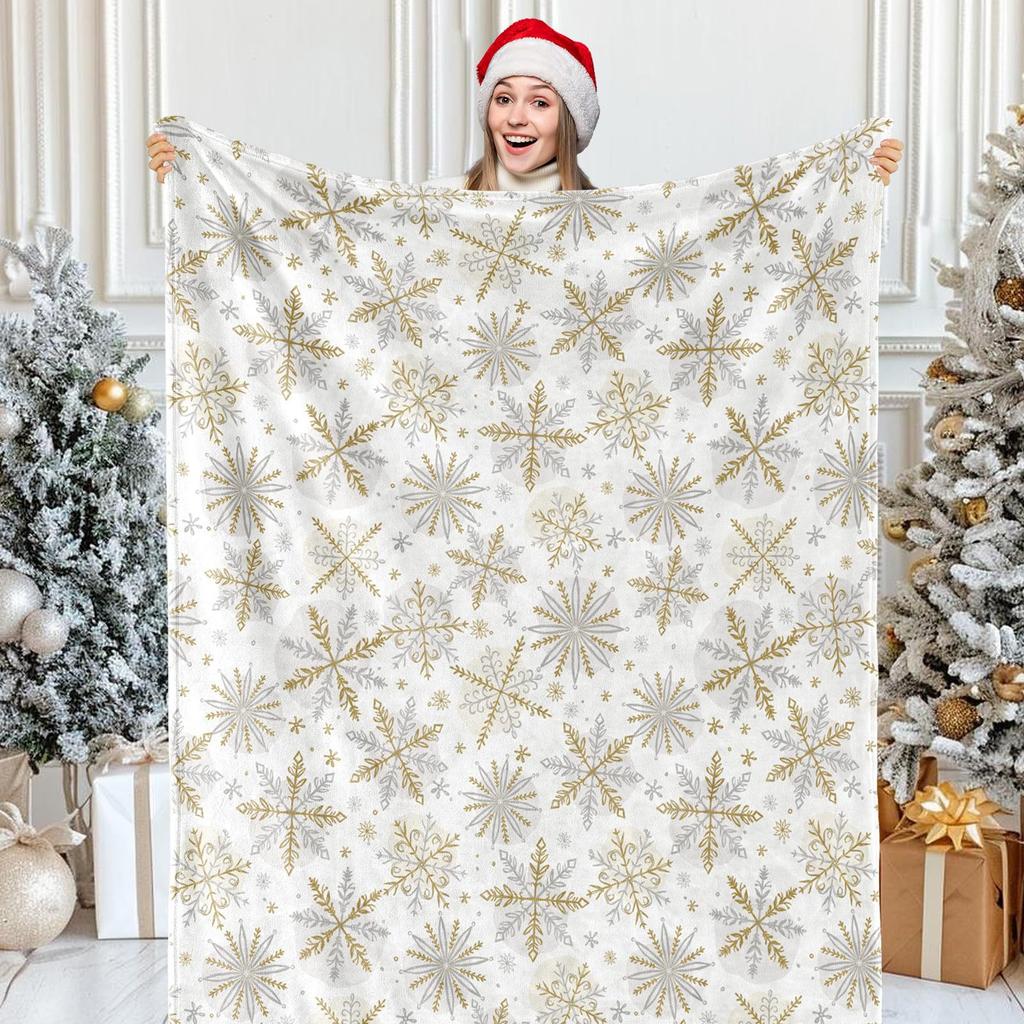 Christmas Snowflake Print Flannel Blanket For Living Room Bedroom Sofa Nap Cover Blanket