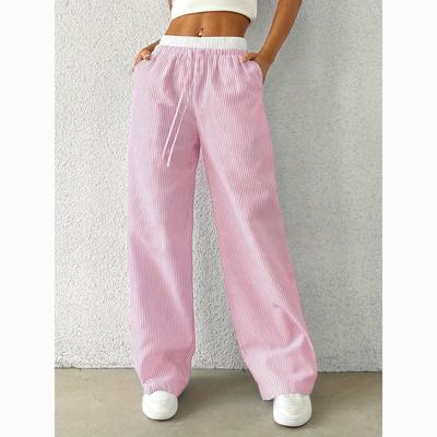 Повседневные прямые брюки Женские модные полосатые брюки в пол