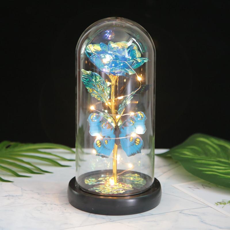 Butterfly glass cover rose ornament, Mother's Day Valentine's Day creative gift gold foil flower LED night light