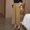 2025 Весна Хаки Брюки женские с высокой посадкой, драпирующиеся, укороченные, с широкими штанинами