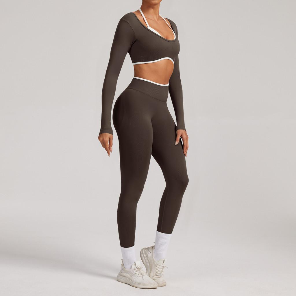 Seamless Yoga Set Long Sleeve Fitness Wear With Moisture Wicking For Women Outdoor Running
