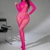 Sexy Lace See-Through Bodysuit Long Sleeve Fishnet Jumpsuits Elastic Night Club Jump Suits for Women Sexy Pole Dancing Overalls
