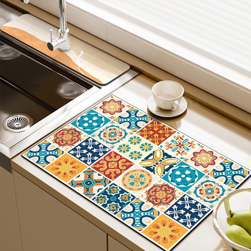 Ретро-подложка для слива воды, кухонная подложка для кофе, винтажный кухонный быстросохнущий коврик, нескользящий впитывающий коврик для столешницы