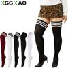 1 пара женских полосатых чулок большого размера, до бедра, качественные носки, женские носки выше колена, осенне-зимние, теплые, рождественские подарки
