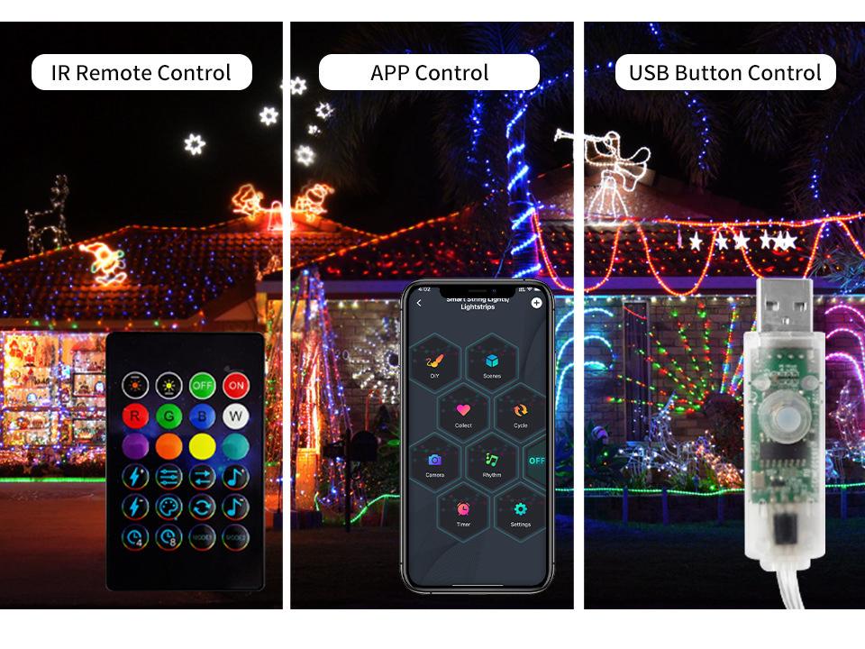 Bluetooth RGB Светодиодные гирлянды из кожаного шнура с меняющимся цветом для Рождества, улицы и кемпинга