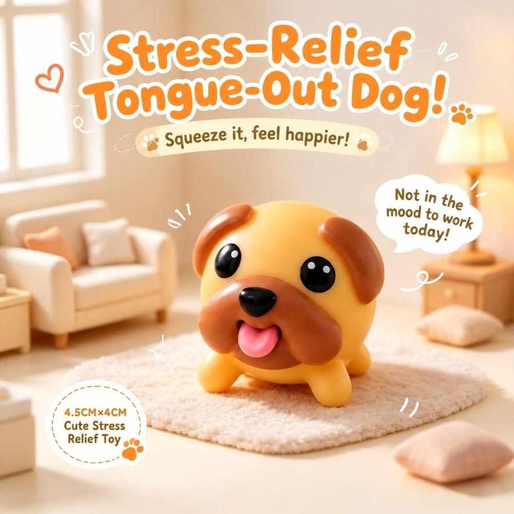 Tongue Out Squeeze Dog Toy Soft Squeeze Puppy Squishy Toy New Brown Puppy Figurine Desktop Decor