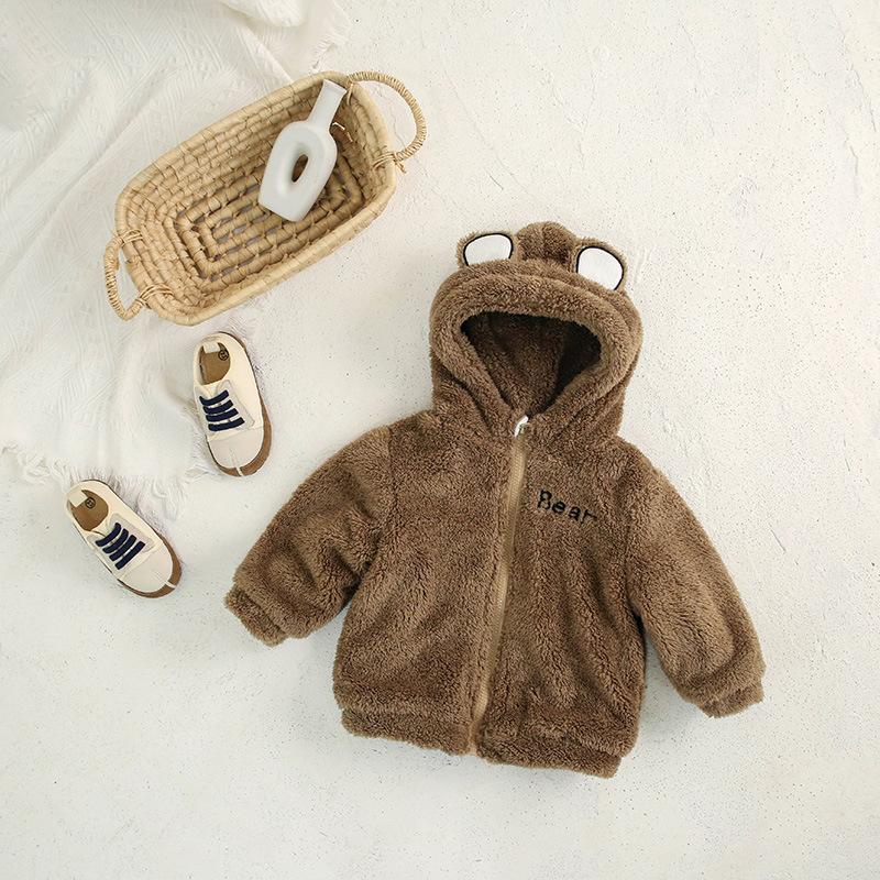 Детское пальто с медведем на флисовой подкладке, согревающее зимнее пальто унисекс, детское хлопковое пальто