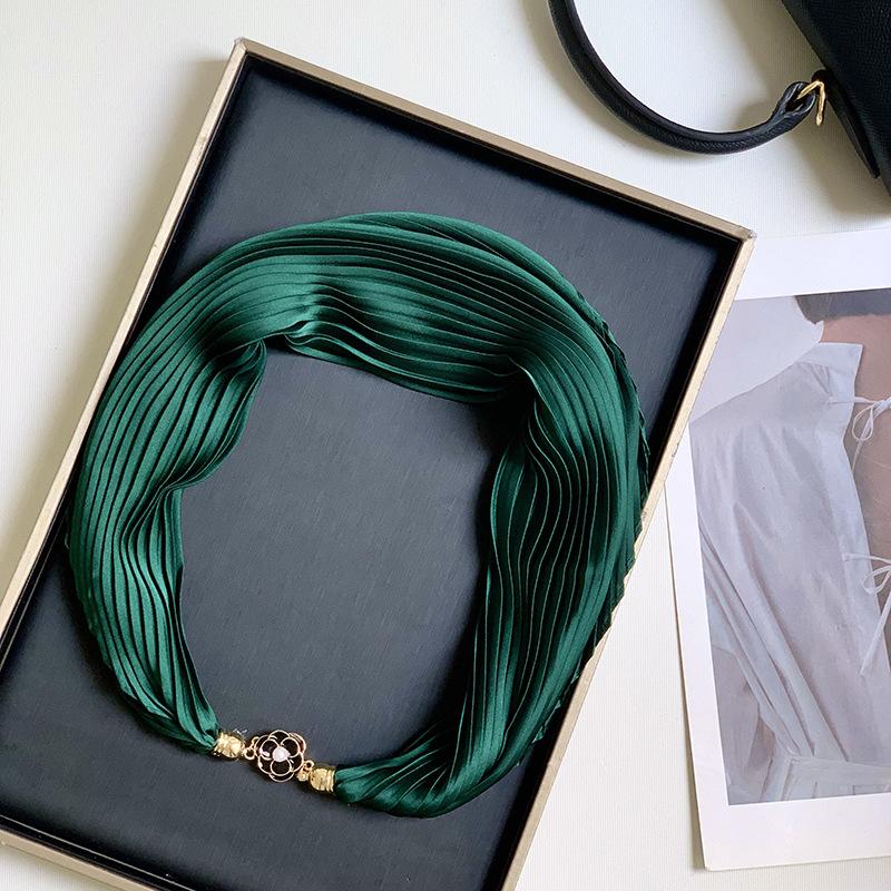 Новый монохромный магнитный шелковый шарф-ожерелье для женщин, плиссированный летний солнцезащитный головной платок, декоративный шарф