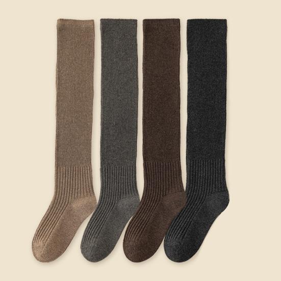 1 пара женских зимних чулок, толстые вязаные теплые однотонные эластичные противоскользящие, уютные, впитывающие пот, противоусадочные, мягкие женские носки без запаха с высокой трубкой