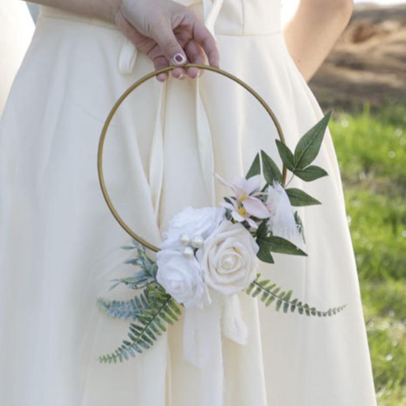 1Pc Metal Wreath Bridesmaid Handheld Wreath Artificial Garland Silk Flower Fake Flower Indoor Outdoor Decoration for Wedding Engagement Ceremony
