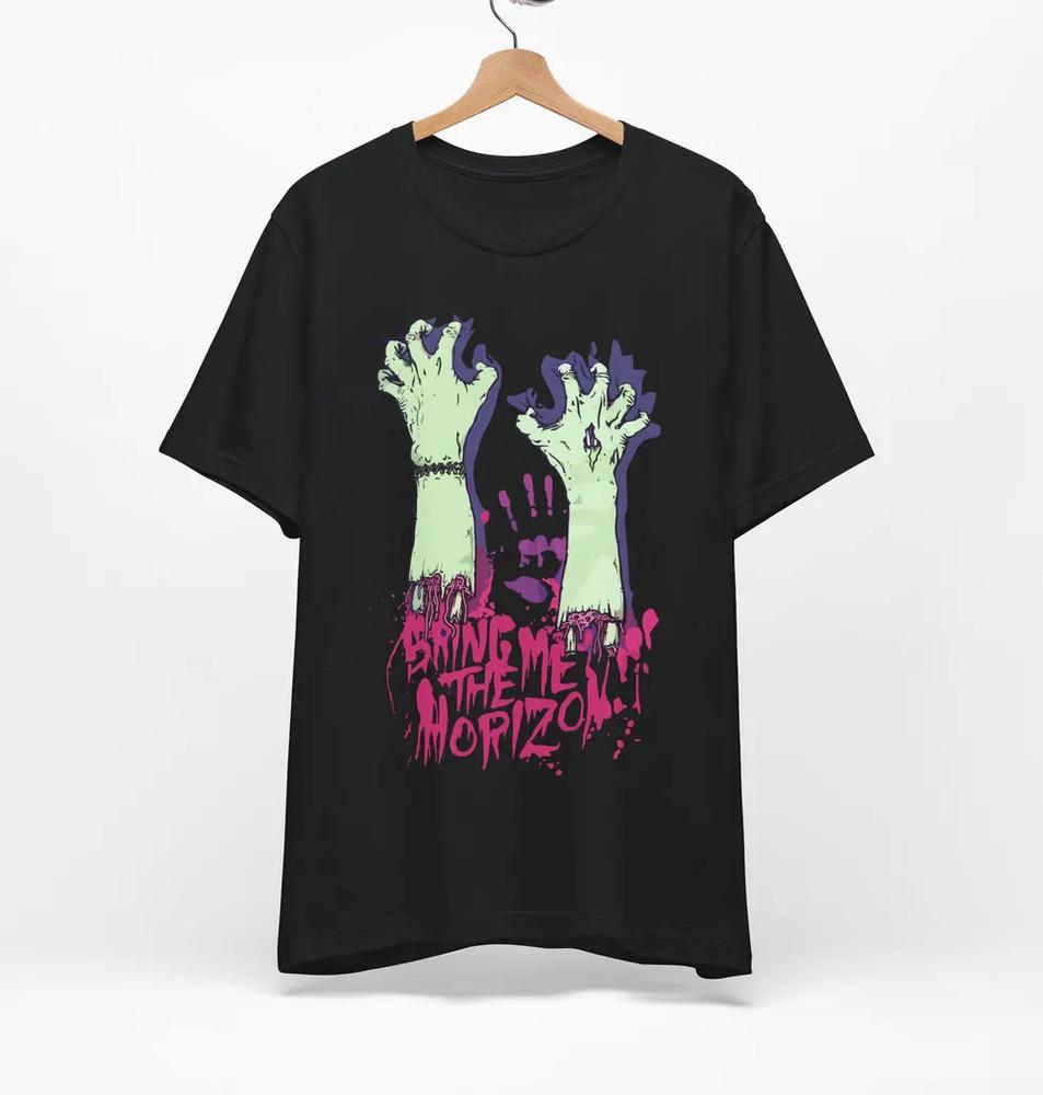 Футболка унисекс черная из плотного хлопка с принтом группы Bring Me The Horizon для мужчин C054