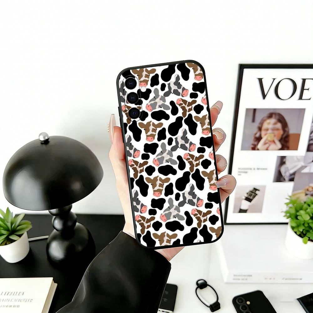 Cow print Phone Case Black Silicone Soft For Samsung Galaxy A73,A72,A71,A70,A53,A52,A51