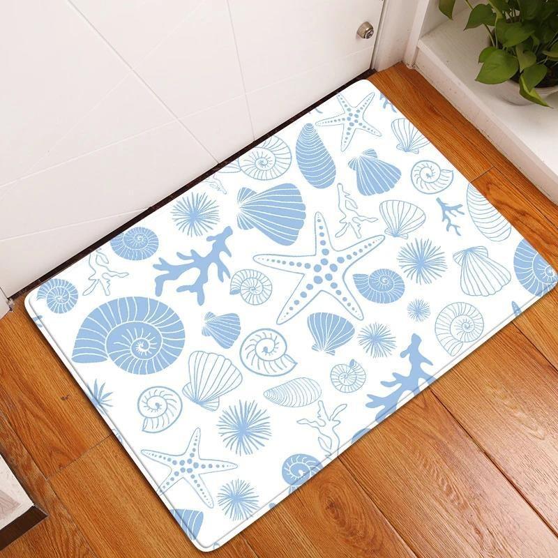 Soft Non-slip Water Absorbent Green Marine Life Seahorse Starfish Seashell Crab Bathroom Kitchen Fresh Mat Rug Carpet Home Decor