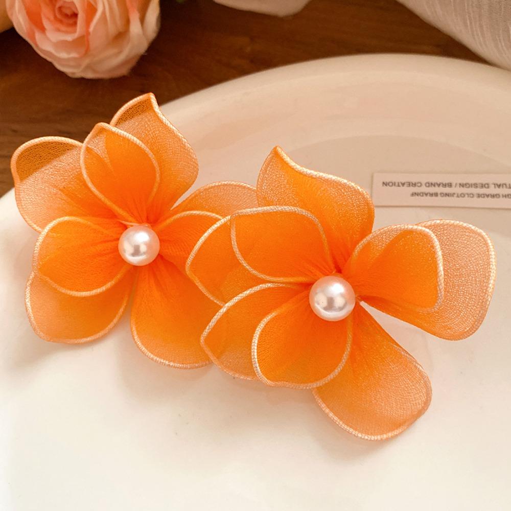 Iron Wire Iron Mesh Flower Earrings Big Floral Exaggerated Women Floral Ear Studs Pearl Jewelry Accessories Ladies Stud Earrings
