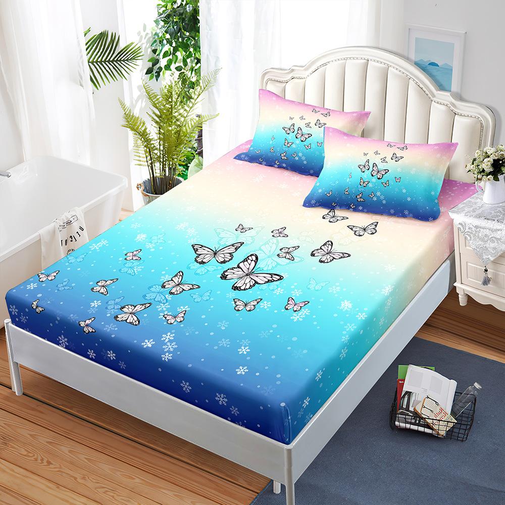 Sheet Three-Piece Butterfly Gradual Change Bedspread Pillowcase Mattress Protective Cover
