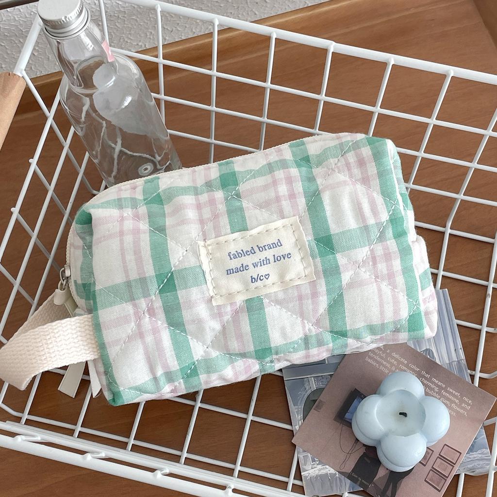 Винтажная косметичка с цветочным принтом для женщин, милый клетчатый клатч, женский дорожный косметичка, стеганый хлопковый цветок, маленькие сумки