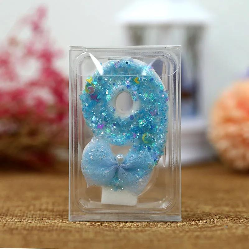 Y 3D Blue Bow Sparkling Number Candles - Birthday Cake Topper with Glitter Accents, Kawaii Party Decor for Birthdays/Weddings
