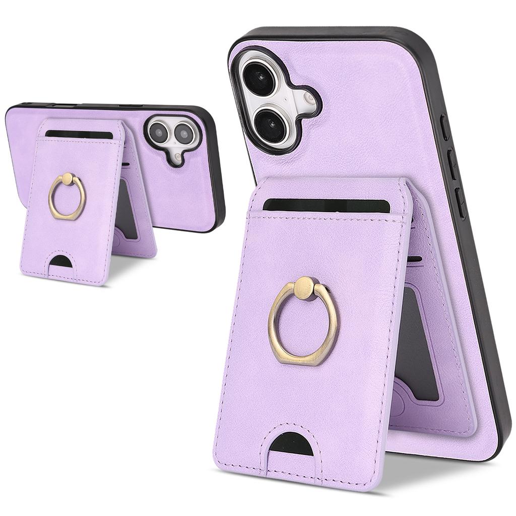 Detachable Magnetic Card Wallet Leather Case for iPhone 16 Pro Max 17 Air 16e 15 14 13 12 Wireless Charging+Ring Holder Cover