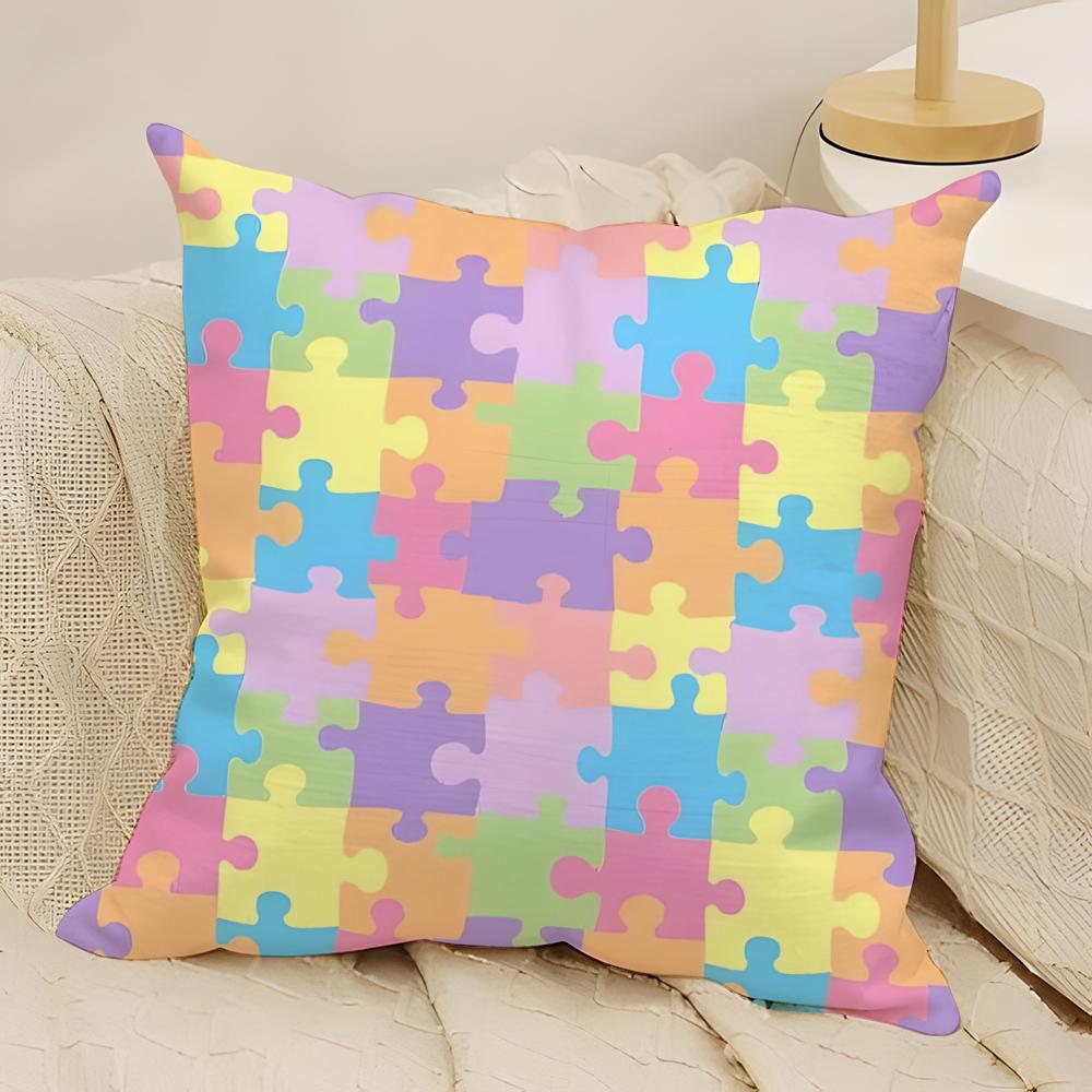 Creative Puzzle Texture Pillow Case Natural Linen DoubleSided Printing Sofa Home Decor Cushion Cover
