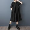 New 2025 Plus Size Summer Dress Women Basic Black Casual Short Sleeve Dress Loose Long Dress
