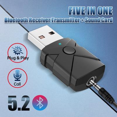 5-в-1 Bluetooth 5.2 приемник-передатчик USB компьютерная звуковая карта 3.5 автомобильный Bluetooth-приемник Bluetooth Stick