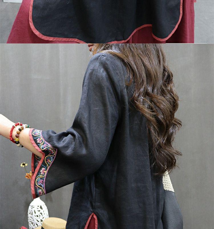 Вышитое хлопково-льняное ципао: Этническое летнее платье средней длины