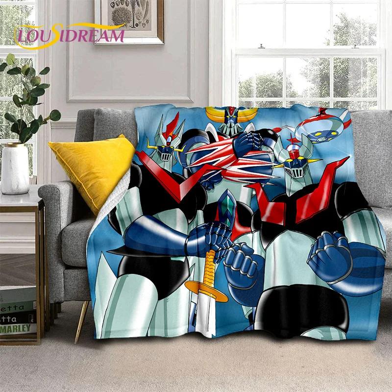 3D Cartoon UFO Robot Grendizer Anime soft Blankets,Keep Warm Flannel Throw Blanket for Picnic Beds Sofa Home Bedroom Gifts Kids