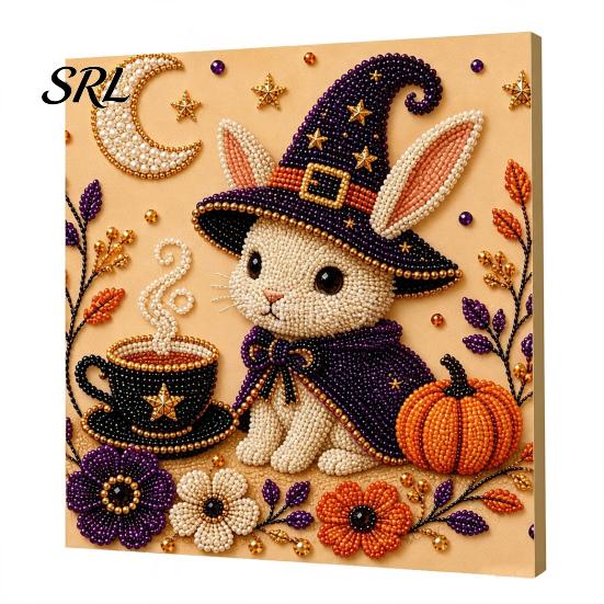 Autumn Home Decor Ghost Faux Pearl Art Kit, Halloween Pumpkin Painting DIY Decorative Canvas Projects 3D Spooky Skull Craft Kit for Adults Beginners,