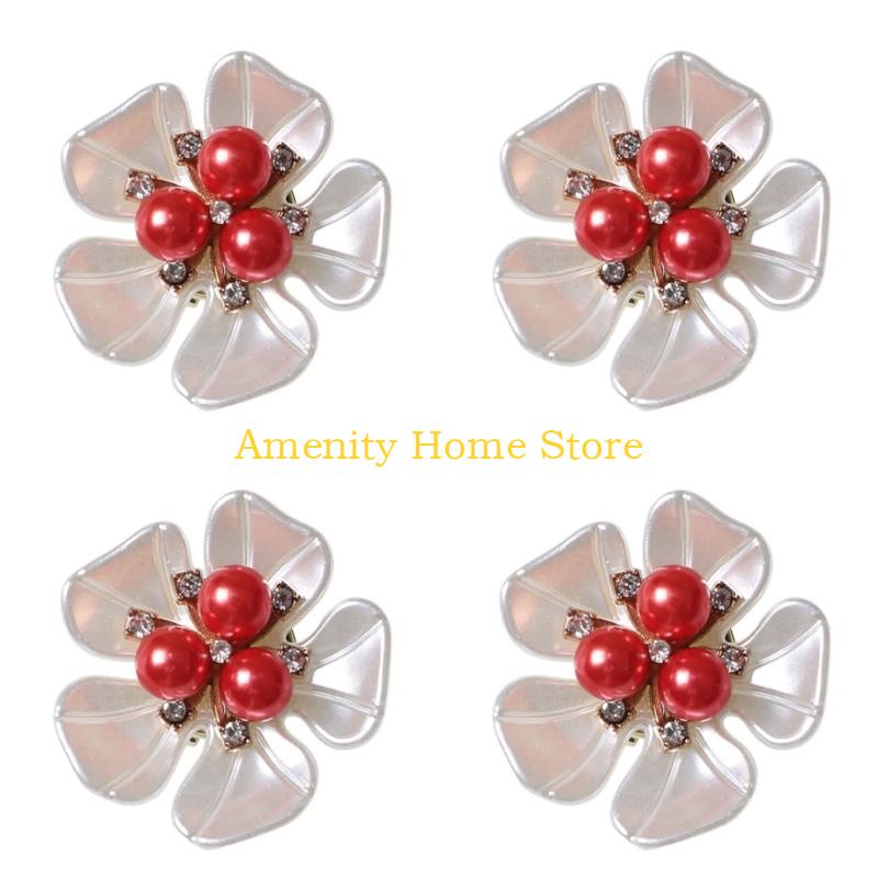 F26C 4Pcs Decorative Shirt Button Covers Pearls Rhinestones Embellished Cufflinks Clips For Shirt Jackets Dress Decoration