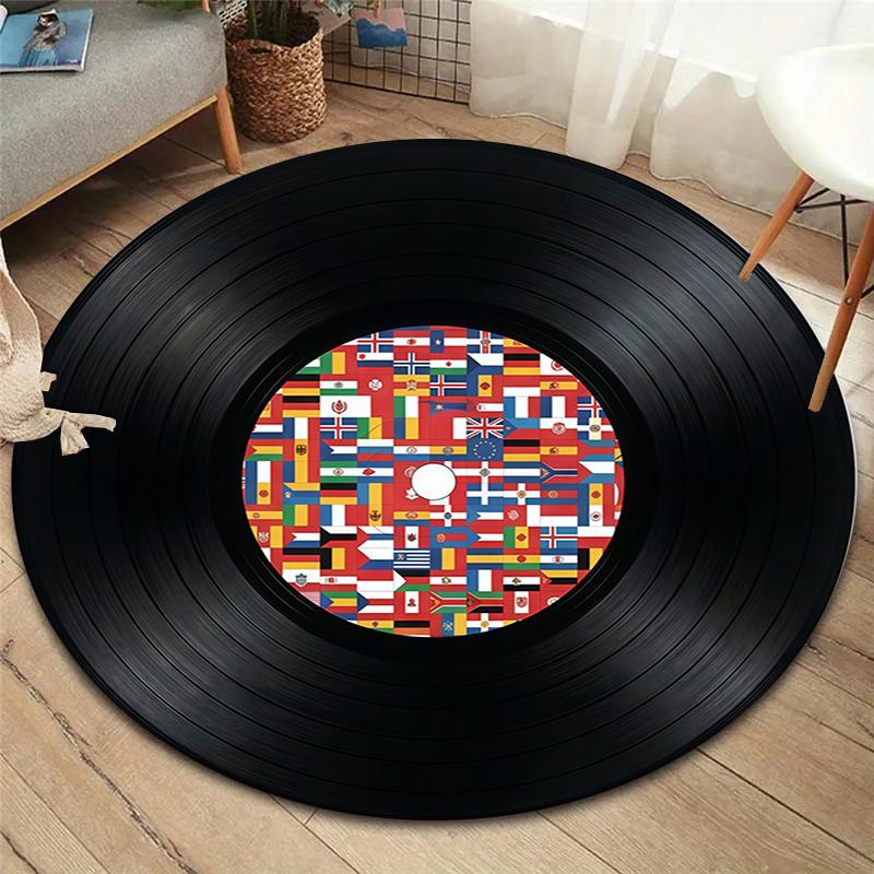 Record Texture Flag Magic Round Area Rug,Carpet Rug for Living Room Bedroom Sofa Playroom Decor,Non-slip Floor Mat