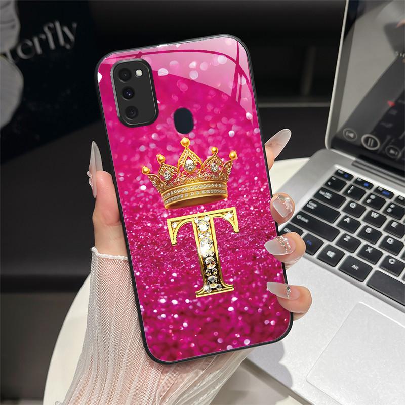 For Samsung M21 M31 M21S M31S Case Fashion Letters Hard Tempered Glass Back Covers For Samsung Galaxy M30s M 31 M 21 Phone Shell