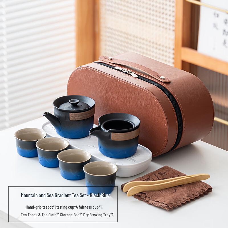 Rough Pottery Gradient Blue Tea Set