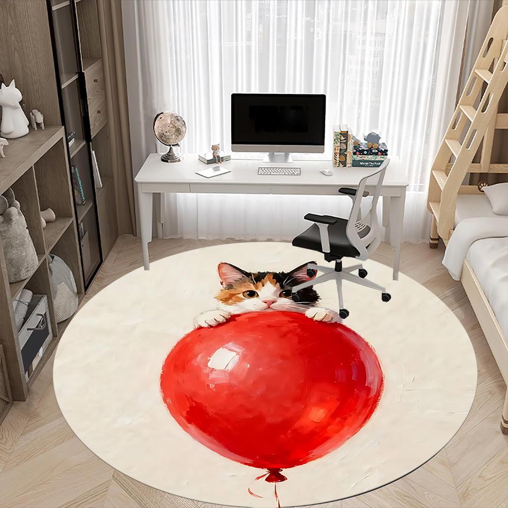 1PC Kitten Balloon Office Round Area Rug,  Mat Suitable ForOffice, Under Office Chairs Bedroom Living Room Home Decor, Room Deco