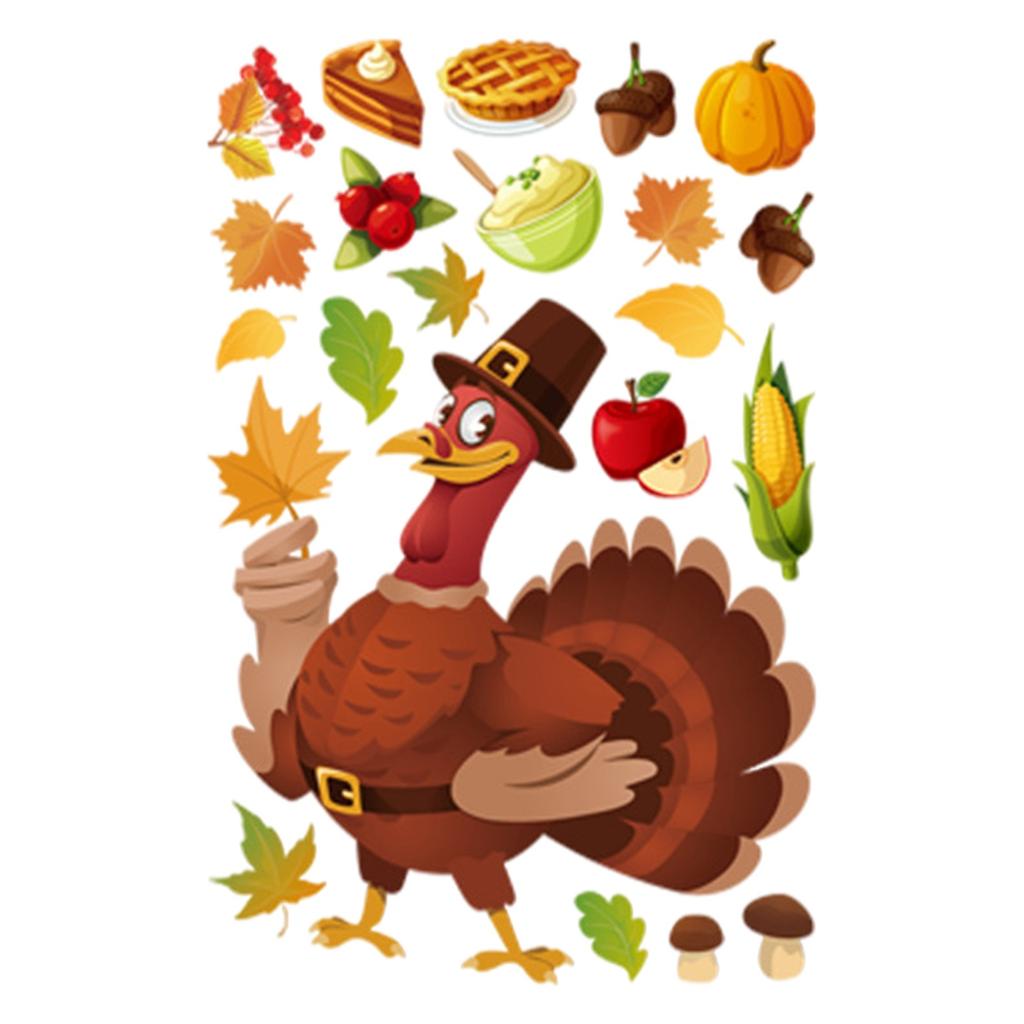 Наклейки на окно на День Благодарения, осенние листья, наклейки на окна, украшения, желуди Турции, сова, белка, клен, осеннее окно, цепляться