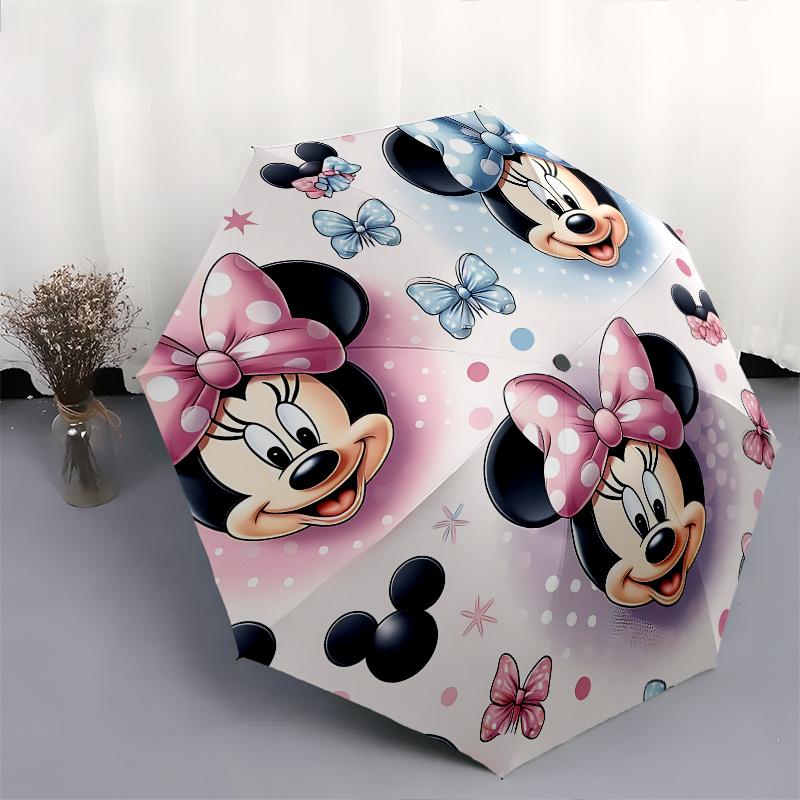 Minnie Mouse, Bow Automatic Opening and Closing Umbrella, Compact Travel Umbrella, Lightweight and Portable, Suitable for Beach Commuting Bu