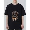 Black T Shirt with Orange Dripping Smile Face and Keep A Good Mood Text for Casual Wear