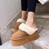 Women Fur Platform Suede Slippers Brand Flats Plush Cotton Shoes Winter Warm High Heels Shoes 2025 Trend Slingback Zapatos Mujer