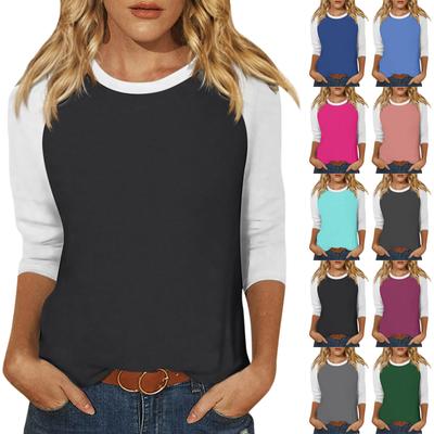 Женская модная повседневная рубашка с круглым вырезом и рукавами 3/4, свободная футболка с принтом, женский топ