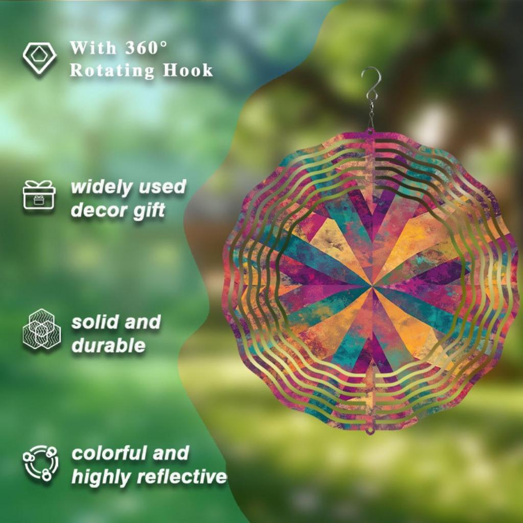 10-дюймовый уличный металлический колокольчик ветра с вращающимся крючком, дизайн «Солнечный луч» для декора сада и балкона, прочный, не требует батареек, подарок для семьи и друзей