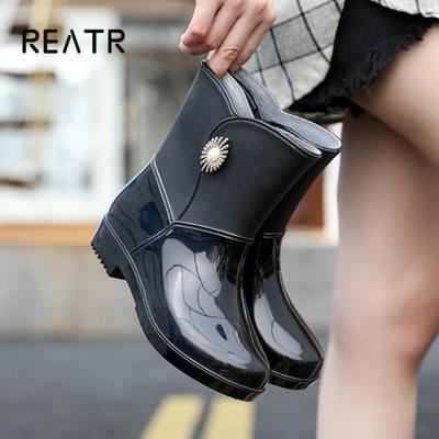 Мода, Дождь, Женские модные уличные водонепроницаемые нескользящие кухонные, рабочие резиновые сапоги, зимние сапоги до середины икры, новый стиль